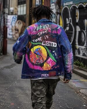 PREME Mens L Time Is Money Graffiti Denim Jacket Streetwear